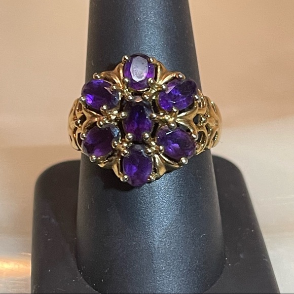 🍇Fabulous Vintage Style 14k Gold Over Silver Filigree Amethyst Flower Ring! - Picture 5 of 15